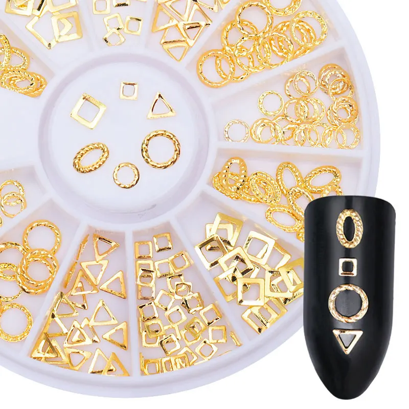 Золотые Заклепки, 3D украшения для ногтей, Овальный Круглый квадратный полый каркас, смешанный дизайн, сделай сам, 3D украшение для ногтей в колесах