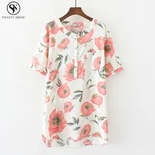 Летняя женская одежда, хлопковые топы, льняное с короткими рукавами, Цветочная футболка, Женская свободная, большие размеры, крутая, дышащая футболка, женская, LGP285