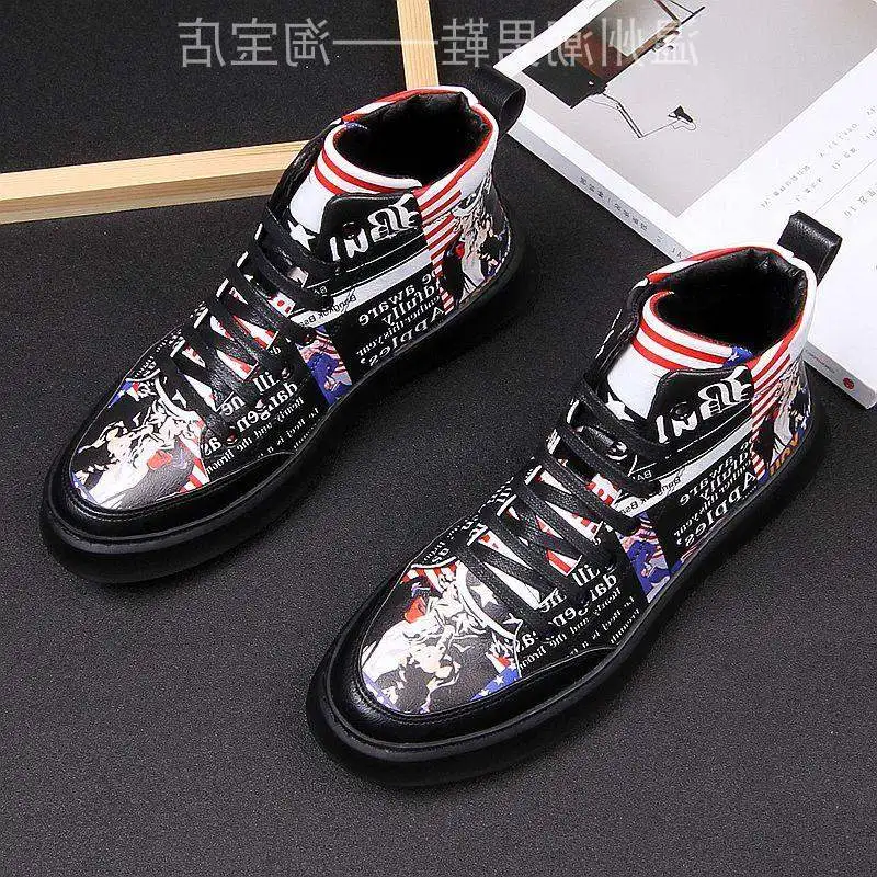 

Men Fashion Sneakers New Arrival Spring High Top Graffiti Ankle Boots Men Leisure Hip-hop Boots Punk Street shoes