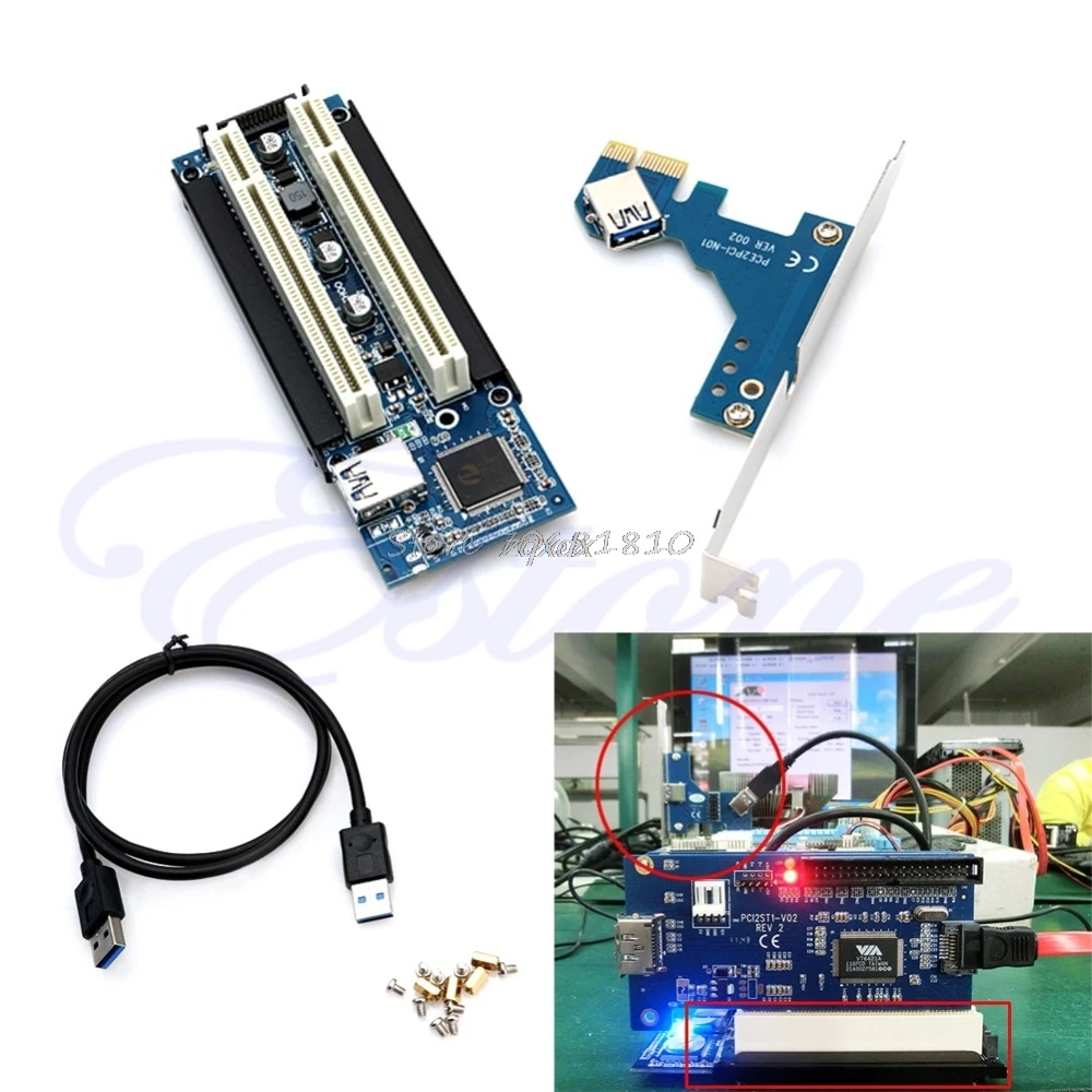 

PCI-E Express X1 to Dual PCI Riser Extend Adapter Card With USB 3.0 Cable 2.6 FT JUL09 Drop ship