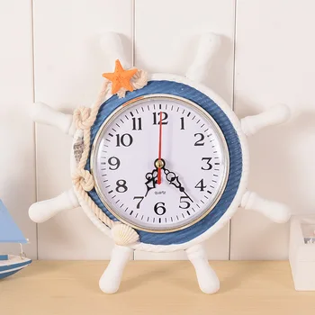 

Creative home decoration High Quality Sailor Rudder Grabber Digital Alarm Clock Mediterranean Sea Wooden Wall Clock gift For kid