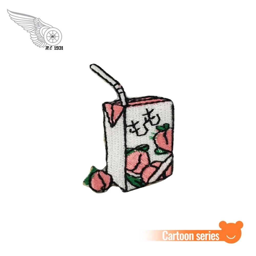 

Mini Peach Juice Patches on Kid Clothes Free Shipping Customized Design DIY Iron on backing Patches for Children 100% Embroidery