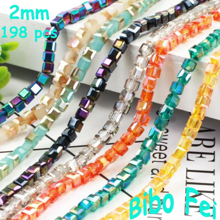 

Free shipping multi color 2mm 198PCS Glass Czech crystal beads,Square crystal beads, bracelet necklace Jewelry Making