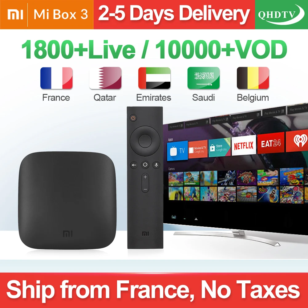 

IPTV France Global Xiaomi Mi Box 3 Android 8.0 QHDTV IPTV Subscription 2G 8G BT4.1 WIFI Arabic French IPTV Belgium Morocco IP TV