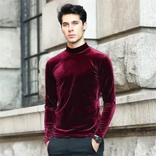 Новая мода весна осень мужская Велюровая шелковая рубашка сексуальный сплошной цвет Водолазка мужская одежда с длинным рукавом размера плюс черный