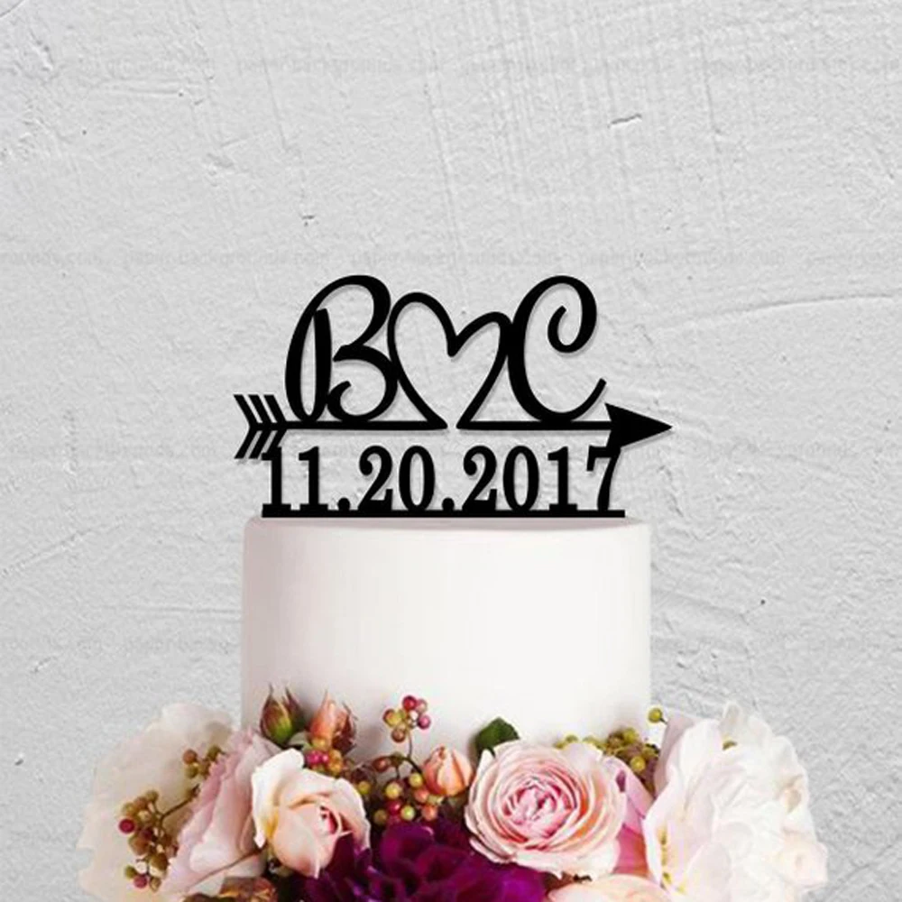 Personalized  Wedding Cake Topper, custom Initials and Date Cake Topper,Arrow Rustic Cake Topper Decoration Supplies