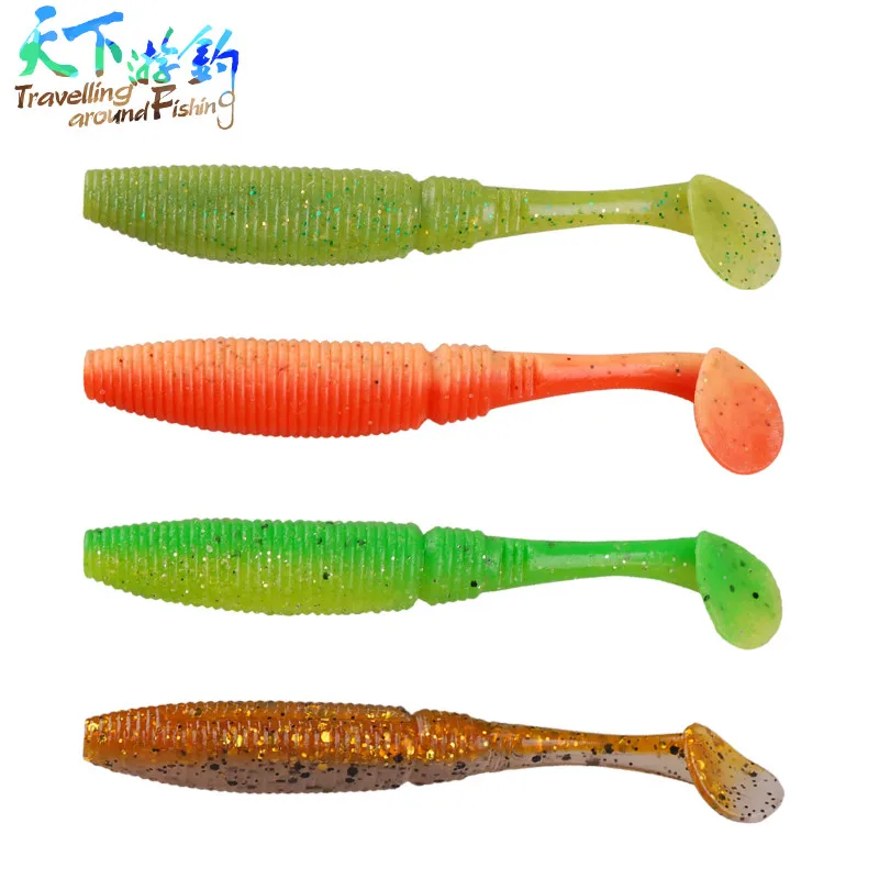  4Pcs/Pack 8cm 5.5g Soft Baits Fishing Lures T Tail Iscas Artificiais Para Pesca Swim Bait Silikon B