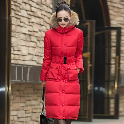 Горячая Распродажа, женские зимние куртки до колена, длинное пальто, женская верхняя одежда с капюшоном, толстая стеганая куртка, женская пуховая парка, большие размеры LQ087 - Цвет: Red
