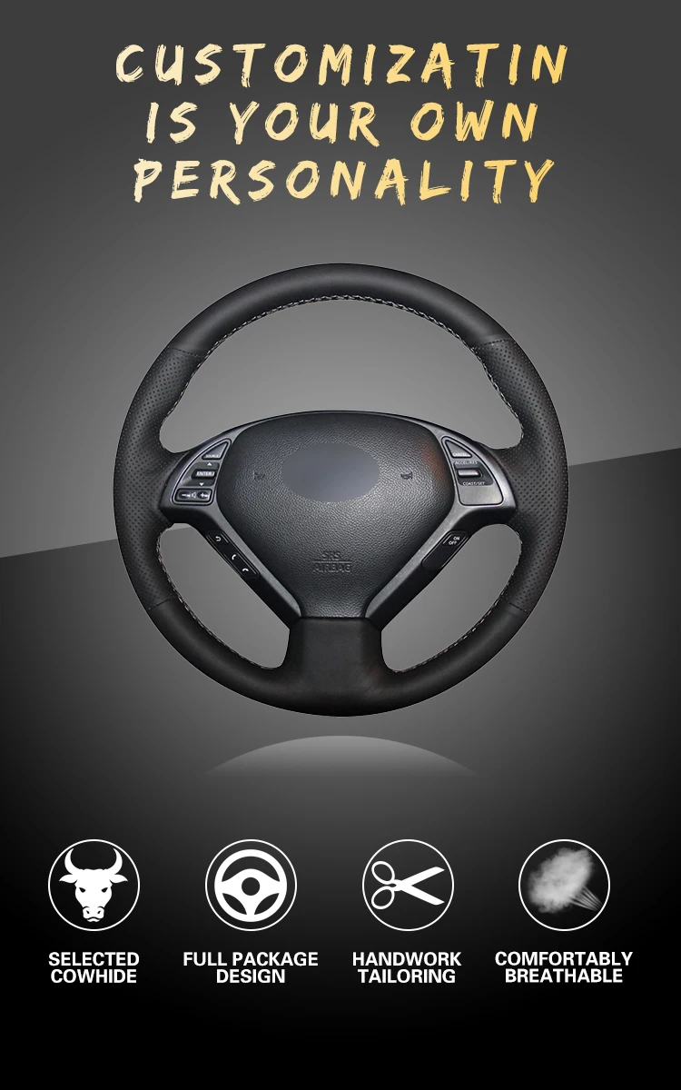 Car Steering Wheel Cover for Infiniti G G25 G35 G37 EX EX35 EX37 Q Q40 Q60 QX50 (US) 2014-2018 -002