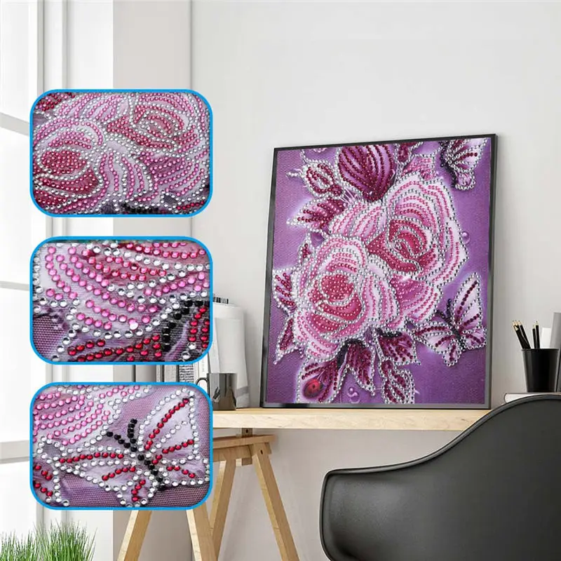 

New Special Shaped Diamond Painting DIY 5D Partial Drill Cross Stitch Kits Crystal Rhinestones Rose Embroidery Paintings @C