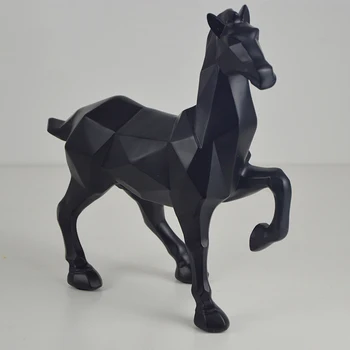 

Modern Abstract Black Horse Statue Sculpture Resin Ornaments Home Decoration Accessories For Gift Geometric Animal Statues Craft