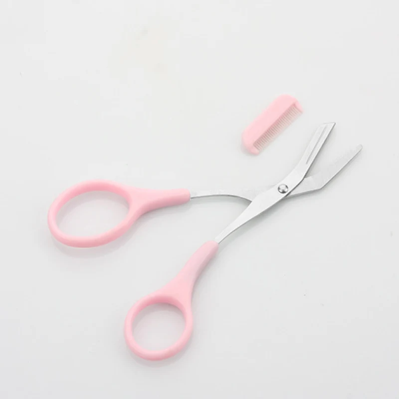 Shellhard 1pc Portable Women Eyebrow Trimmer Scissors Comb Eyelash Hair Cutter Remover For Makeup Tool