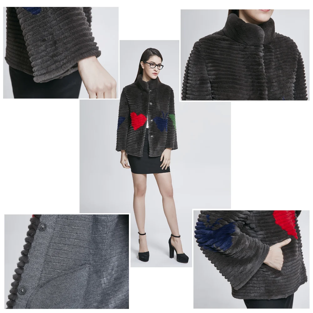 Clearance TSQSA 2018 Fashion Real Rabbit Fur Coats Women Rex Rabbit With Floral Lady Clothing Natural Winter Female Outerwear Coat TAC1804 4