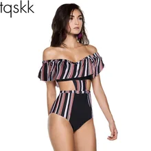 TQSKK, сексуальный цельный купальник с открытыми плечами, Falbala, купальный костюм, одежда для плавания для женщин, женский монокини с оборками, одежда для плавания, S-L