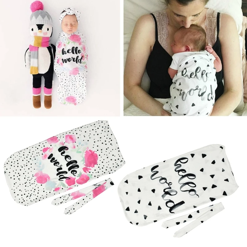 

Infant Newborn Toddler Swaddle Blanket Baby Sleeping Bag Headband Hello World JUL28-B