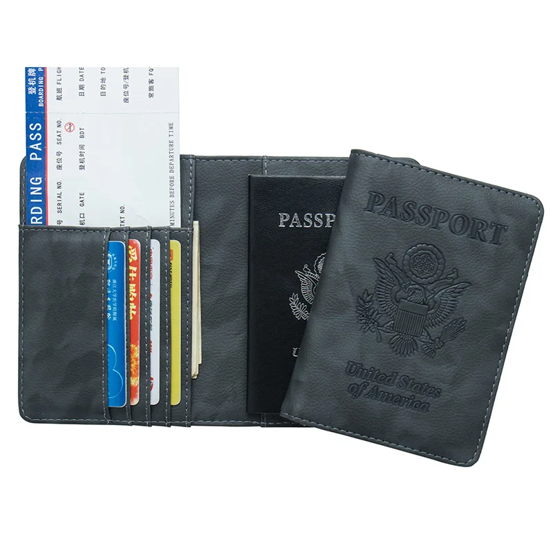 

USA Sky Blue Double-Headed Pu Place Multiple Cards National Passport Cover Built In Rfid Blocking Protect Personal Information