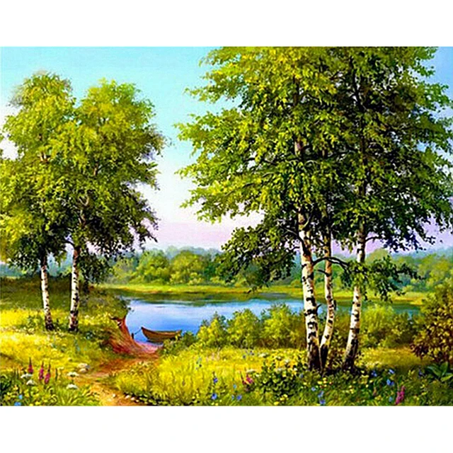 Вышивка крестом березы