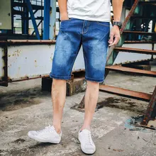 Летние джинсы, шорты для мужчин, модные красивые прямые свободные повседневные джинсовые шорты для мужчин s, короткие, средняя талия, плюс размер, длина до колена, мужские шорты, синий 5XL