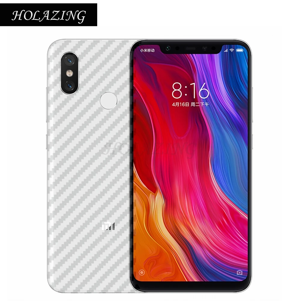 2 Pcs/Lot Clear Transparent Back Sticker for Xiaomi Mi 8 6.21" Matte Carbon Pattern Bushed