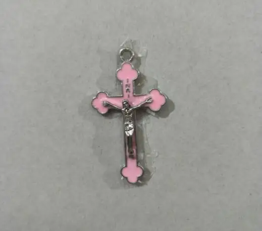 DIY Розовый цвет капля масло сплав религиозный крест церковь распятие таинство Святого руда Иисуса кулон ожерелье Jesu сувенир на память