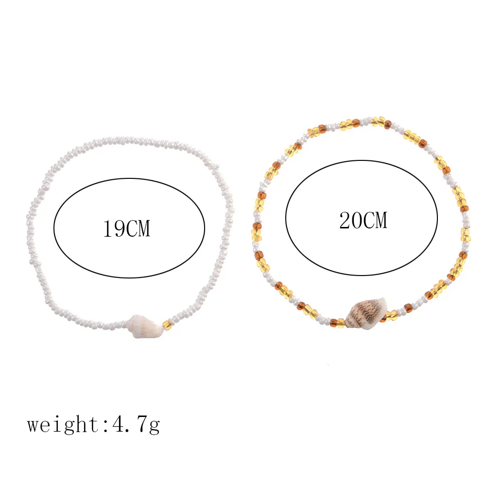 Natural Conch Anklets for Women 2 Pcs/Set Acrylic Bead Elastic Stretch Anklet Female Fashion Beach Foot Jewelry Ankle Chain