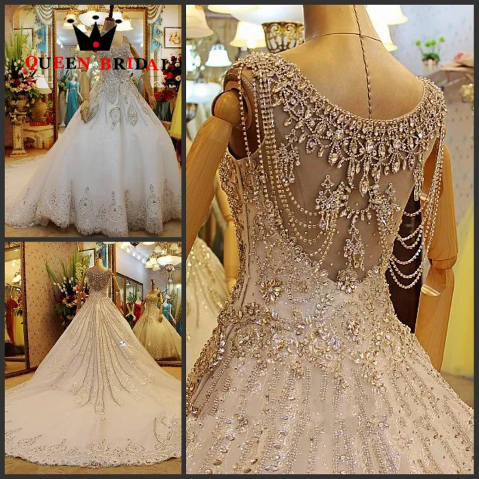 

Lace applique wedding dress beaded pearls wedding gowns with diamonds and crystals bride dresses romantic vestidos de noiva XD9