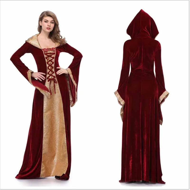

Halloween Costume Wicca Witch Medieval Dress Women Adult Plus Size Scary Cosplay Gothic New Wizard Halloween Costumes for Women