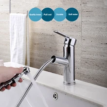 Высокое качество одно отверстие Chrome горячая холодная Ванная комната кран вытащить воды смеситель с спрей