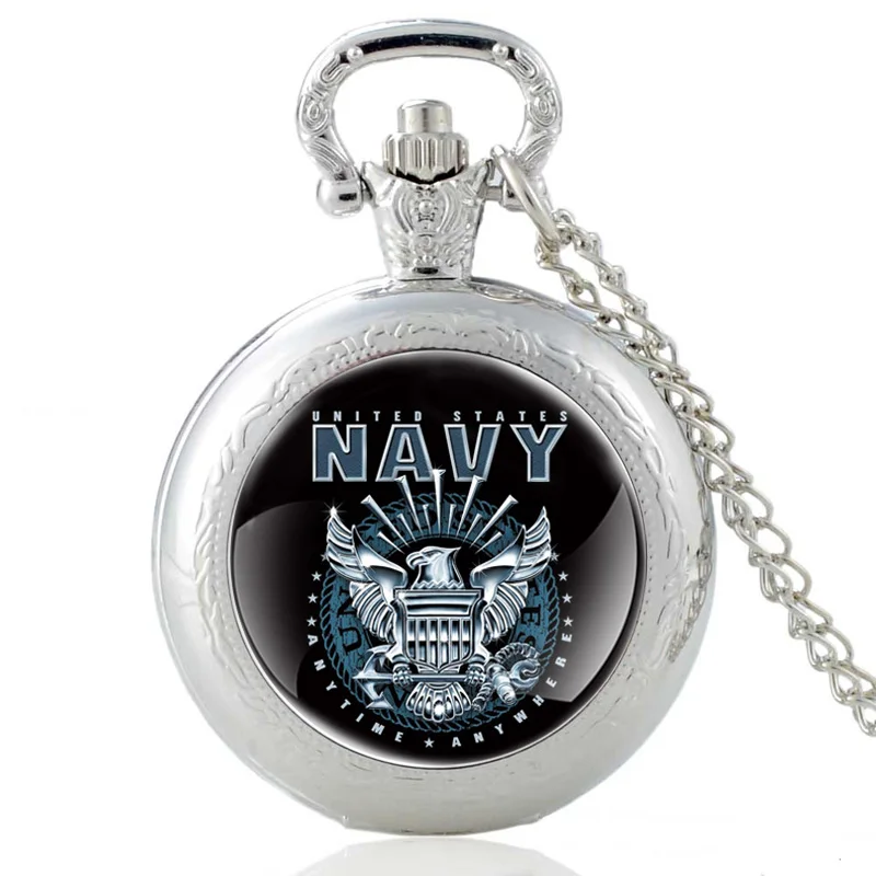 

New Fashion Silver Navy Quartz Pocket Watch Vintage Men Women Fob Necklace Watches