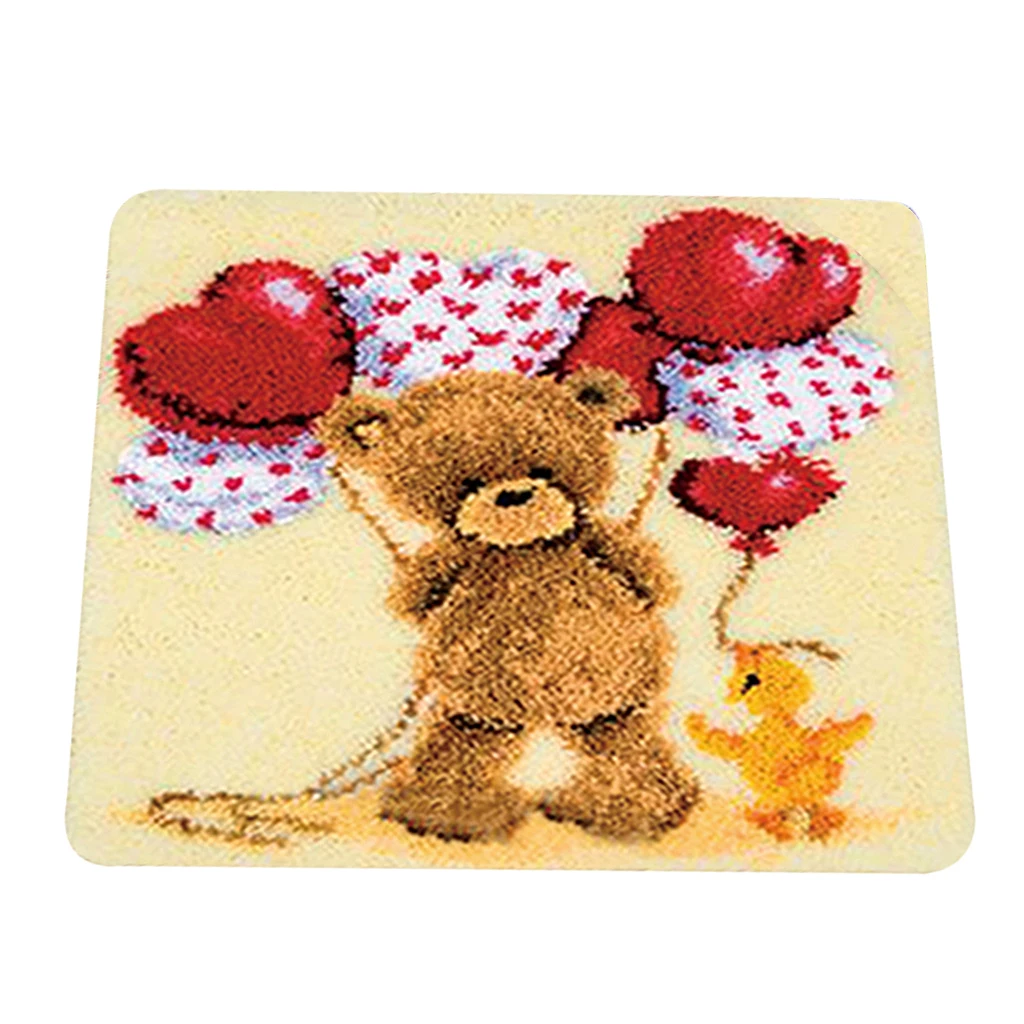 DIY Latch Hook Kit Rug Cushion Ladybug Flower Owl Bear Pillow Mat Needlework Crocheting Rug Embroidery for Beginners