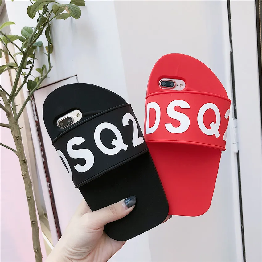 

Literary Style Letters Slippers For iPhone 7 8 6 7plus 6s Phone Case Couple Silicone Soft Case For iPhone 6 6Plus X 7 8plus Case