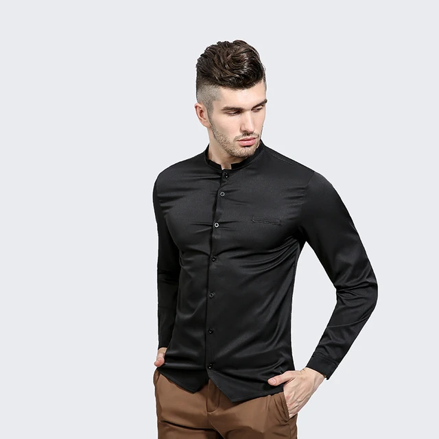 2017 Latest Brand High Quality Mens Solid Shirt With Long Sleeve Slim Fit Business Wedding Dress Camisetas Masculinas Size M-XXL