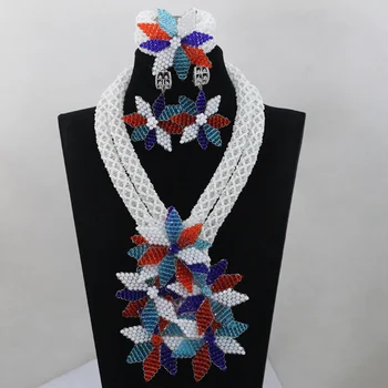 

Romantic White Indian Bridal Crystal Jewelry Set Flower Clusters Pendant Wedding Necklace Set Free Shipping WD457