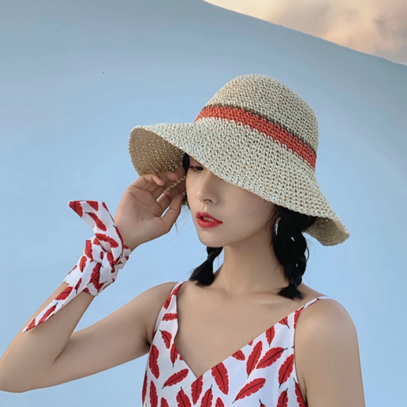

Weme Hat Female Spring and Summer Korean Version Baitao Beach Hat Travel Foldable Sunscreen Sunshade Straw Hat Wholesale