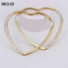 MGUB Высокое качество Кристалл Нержавеющая Сталь Ювелирные изделия золотой цвет сердце-серьги в форме фигурного кольца женские аксессуары JX25