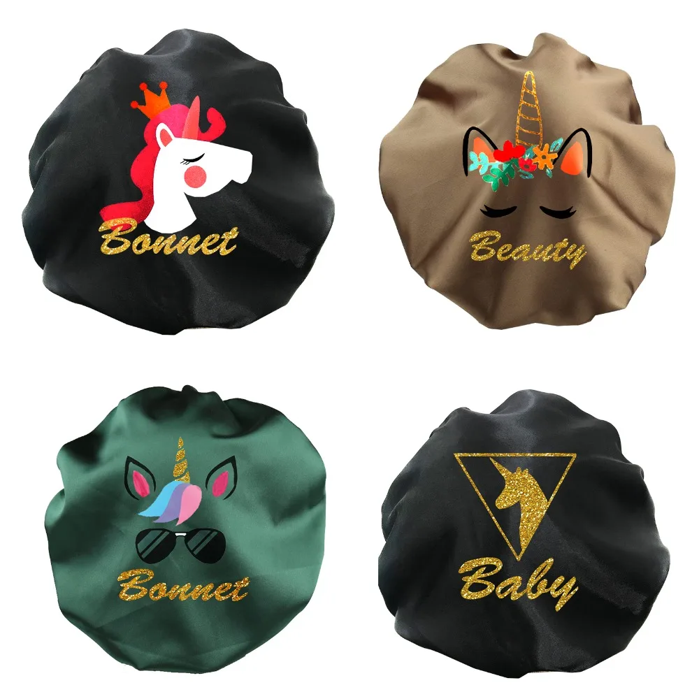 Customize-Glitter-printing-unicorn-bonnet-Women-Silky