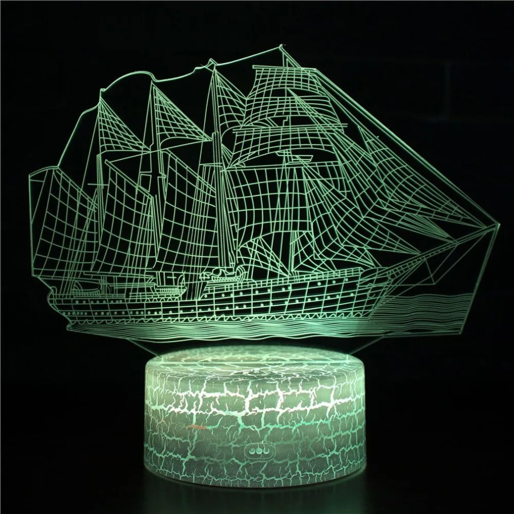 

Unique Ship Series Acrylic Panel Design 3D LED Night Light Table Desk Lamp Christmas Gift for Child Home Decor