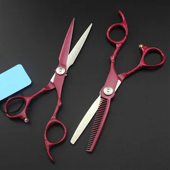 

professional Japan 9cr13 6'' red retro hair scissors cutting barber makas hair scissor thinning shears hairdressing scissors set