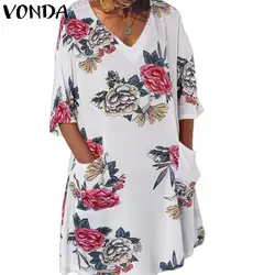 VONDA платья для беременных 2019 сексуальное платье с v-образным вырезом и коротким рукавом с цветочным принтом для беременных Вечерние платья