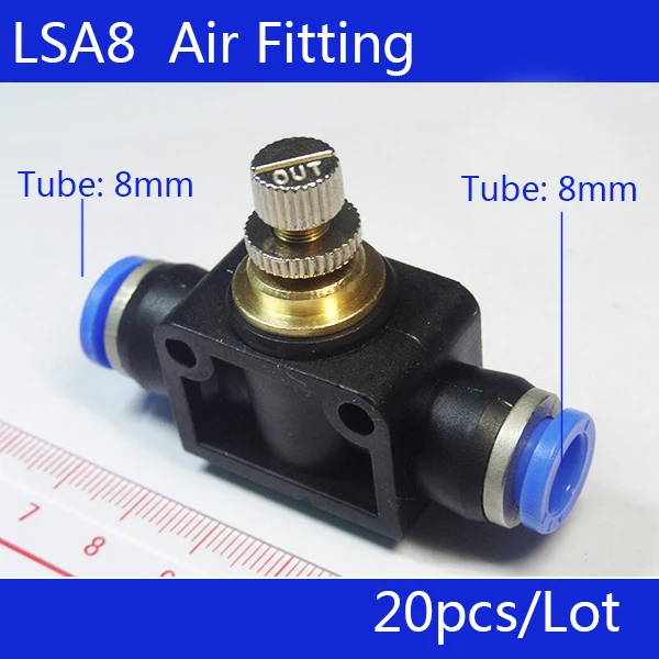 

Free shipping HIGH QUALITY 20Pcs 8mm to 8mm Push In Quick Connector Air Pneumatic Speed Controller LSA8