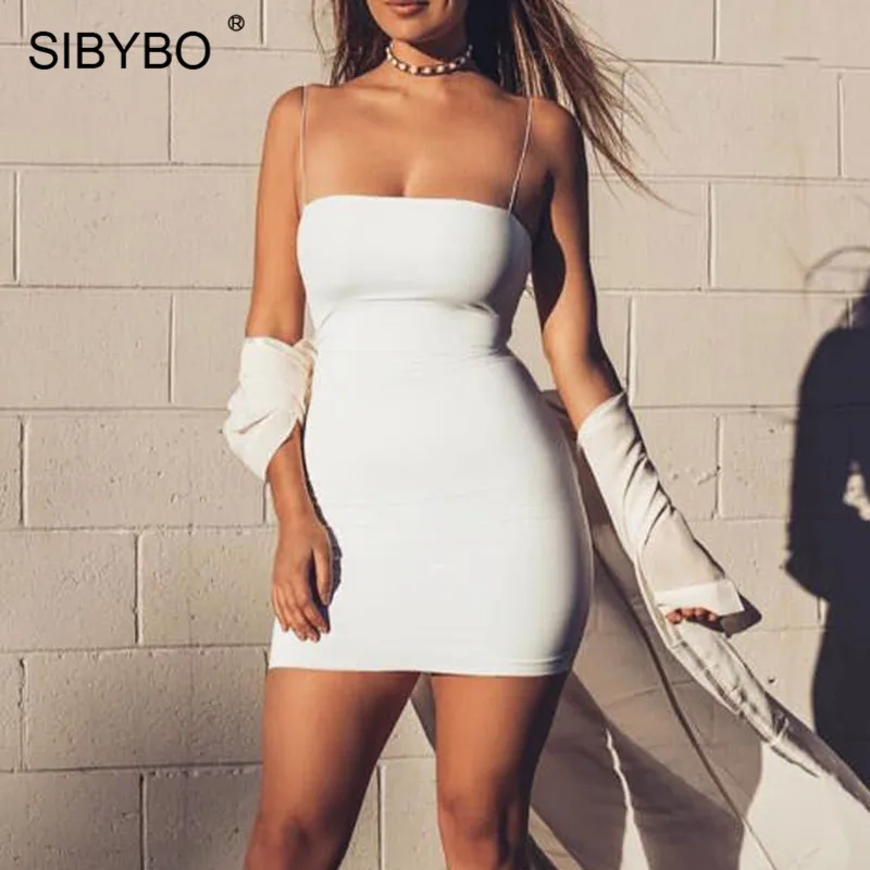 Sibybo Летнее мини-платье на бретельках без бретелек, без рукавов, с открытыми плечами, хлопковое сексуальное платье, женское пляжное Повседневное платье с открытой спиной