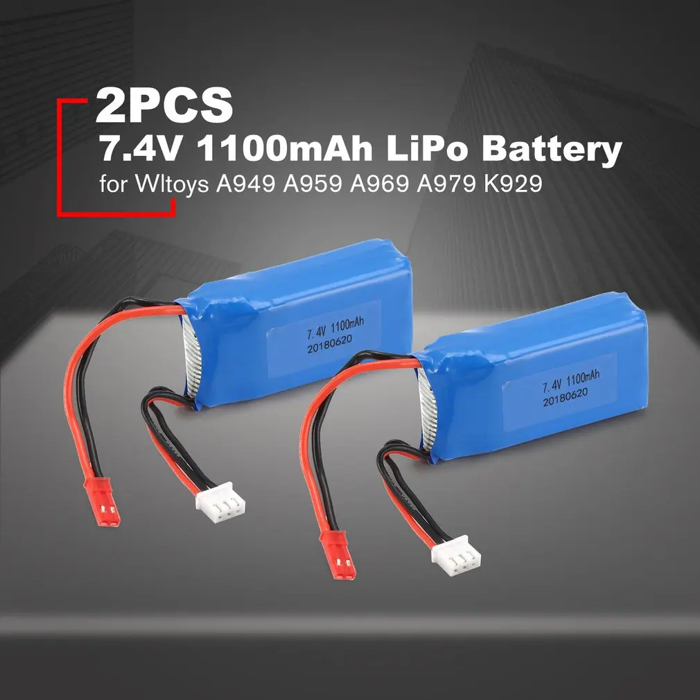 

2PCS 1/18 RC Car 7.4V 1100mAh JST Plug LiPo Battery A949-27 for Wltoys Off-road Buggy A949 A959 A969 A979 K929 Spare Parts