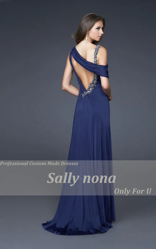 Stylish Fashon Sexy Spaghetti Straps Cap Sleeve Band Front Split Chiffon Floor Length Backless Prom Gown Evening gowns | Свадьбы и