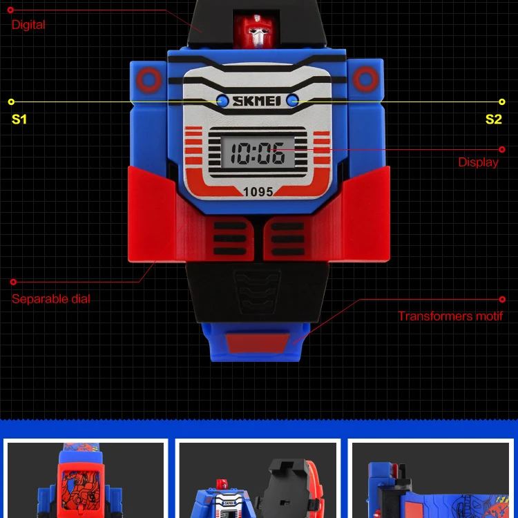 SKMEI 1095 дети часы светодиодный цифровой дети мультфильм спортивные Робот трансформации игрушечные лошадки наручные часы для мальчиков montre enfant