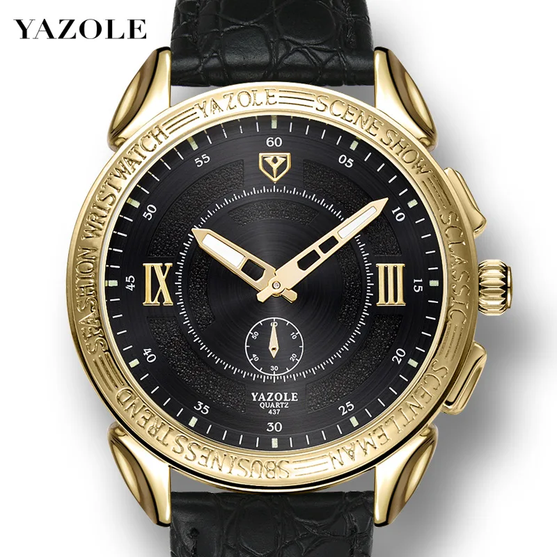 

Yazole brand Men Watch Classic Luxury leather Strap Fashion Watches Luminous waterproof men quartz wristwatch Relogio Masculino