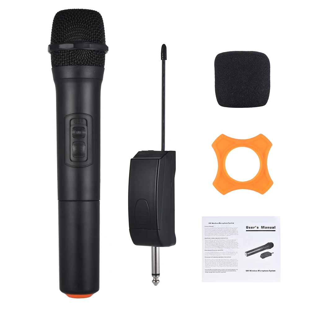 VHF Wireless Handheld Microphone With USB Receiver - 50M Range For Karaoke & Speech, Black