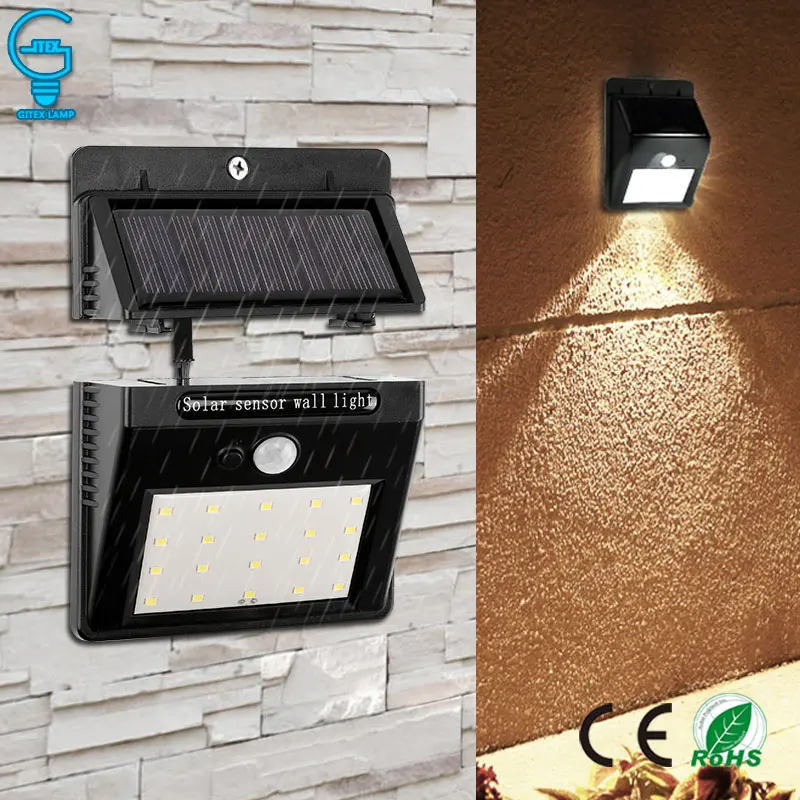 

Outdoor Solar Light Separable 20 LED PIR Motion Sensor Activated Solar lamp Rechargeable Waterproof Security Wall Light