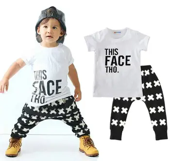 

5sets/lot Toddler girls clothing sets T shirt +pants Face cross baby kids set 0412 sylvia sis