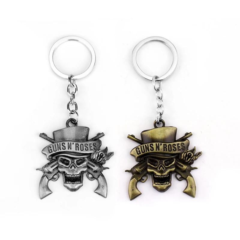 

Newest Guns N 'Roses Keychains Pendant Key RING gold Metal Figure toy Statement Jewelry Accessories for fans gift