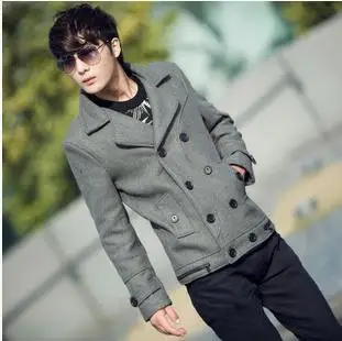 

Black grey men woolen jackets autumn winter Double breasted jackets for men splice wool coat mens peacoat 2020 Custome made